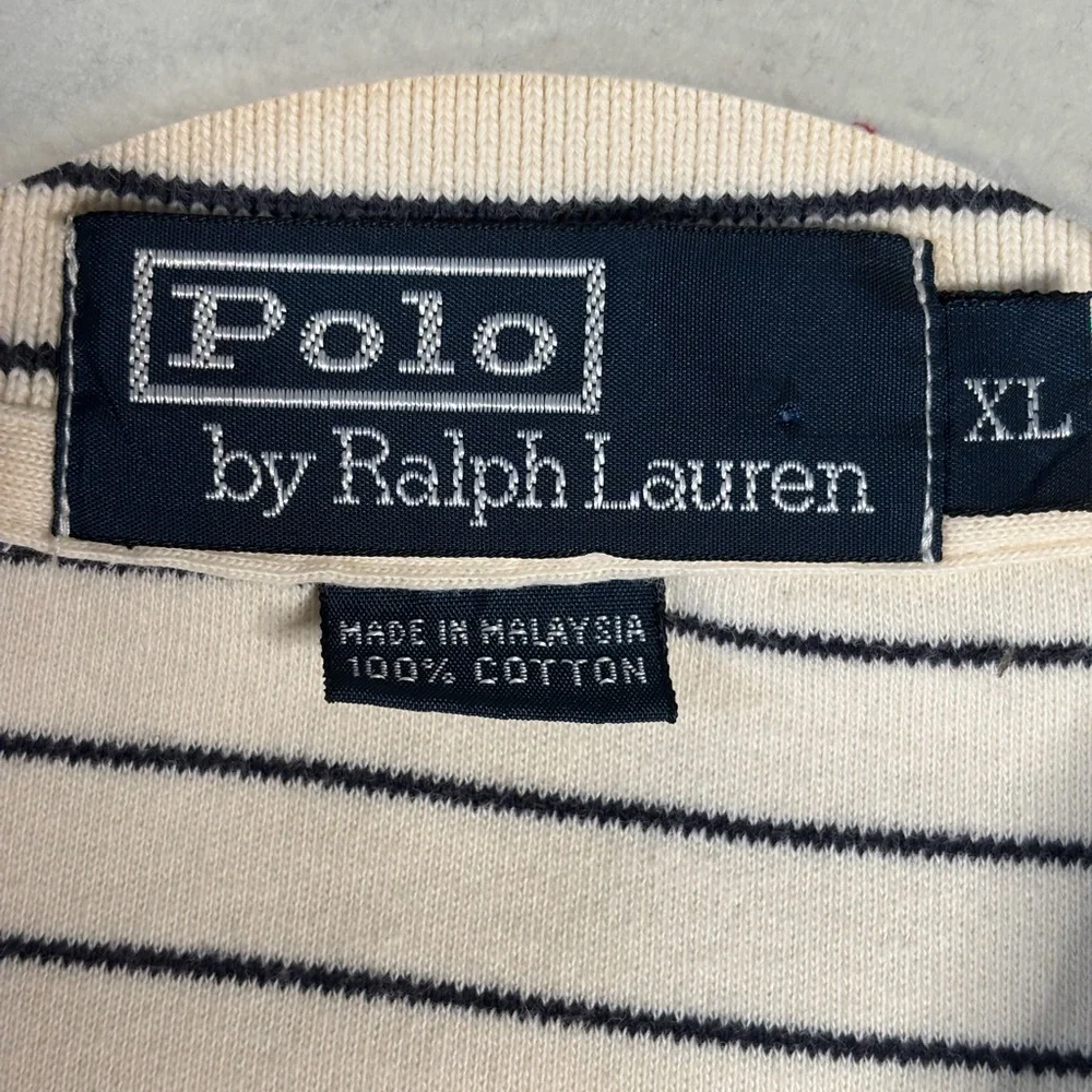 Polo Ralph Lauren cream and Blue Striped Cotton‎ Polo Shirt Mens XL